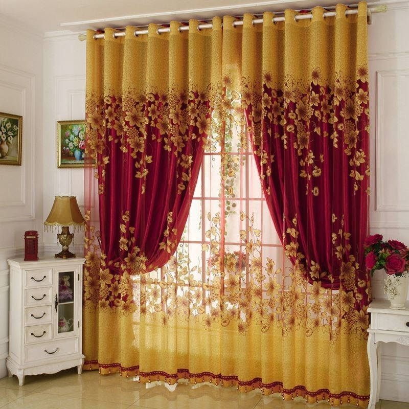 Zasłona American Country Sheer Curtain Wykonana Na Wymiar, Kwiatowa Gałązka, Żakardowa Dekoracja Okienna, Sypialnia