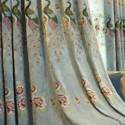 Zasłona Zaciemniająca Chenille Zasłona Na Wymiar Kwiat Pawie Haftowane Zasłony