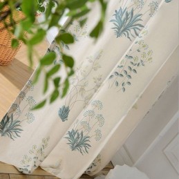 Zasłona Nordic Curtain Wykonana Na Wymiar, Bawełniana, Z Nadrukiem Roślinnym
