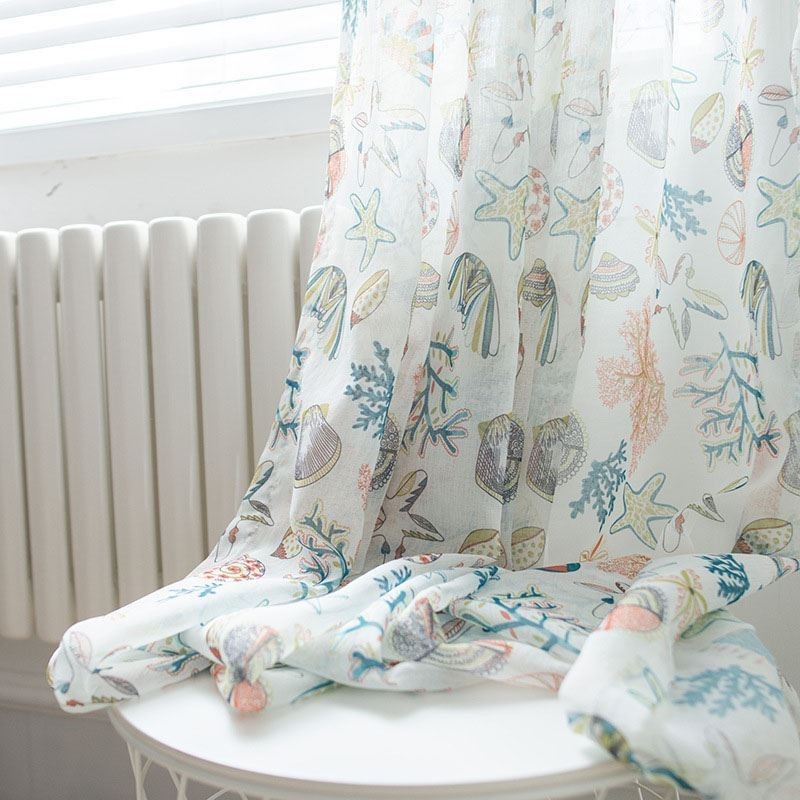 Amerykańska Zasłona Z Kreskówki Sheer Curtain Made To Measure, Nadrukowana Na Muszli Rozgwiazdy, Sypialnia, Pokój Dziecięcy