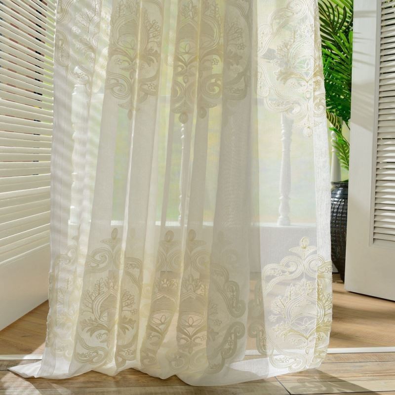 Nordic Simple Sheer Curtain Zasłona Na Wymiar Europejski Haft Kwiatowy Salon Gabinet Tkanina