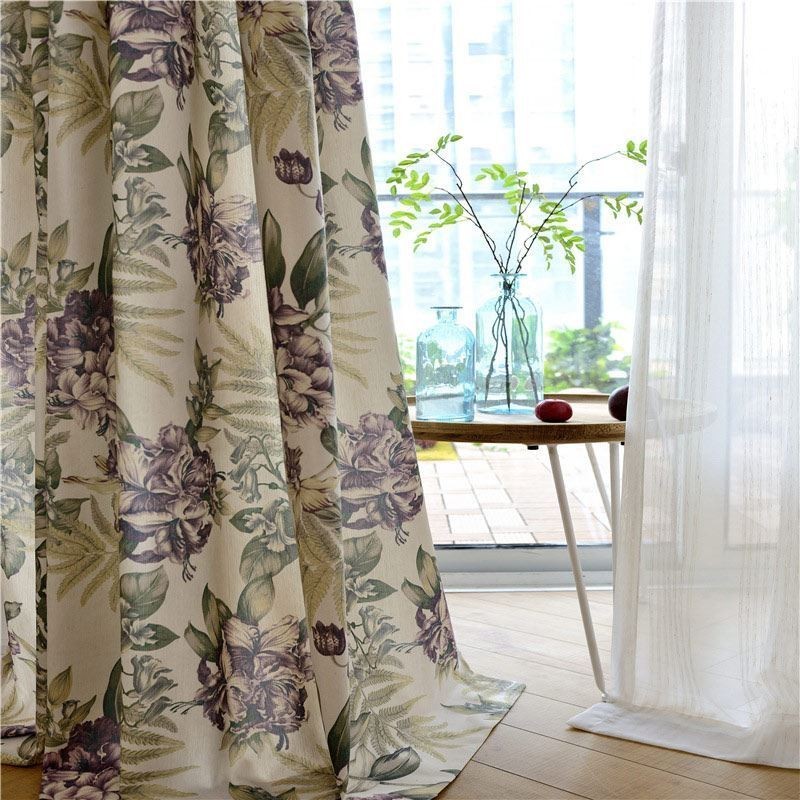 Zasłona American Rural Curtain Made To Measure Fioletowy Kwiat Nadrukowany Tkanina Do Sypialni