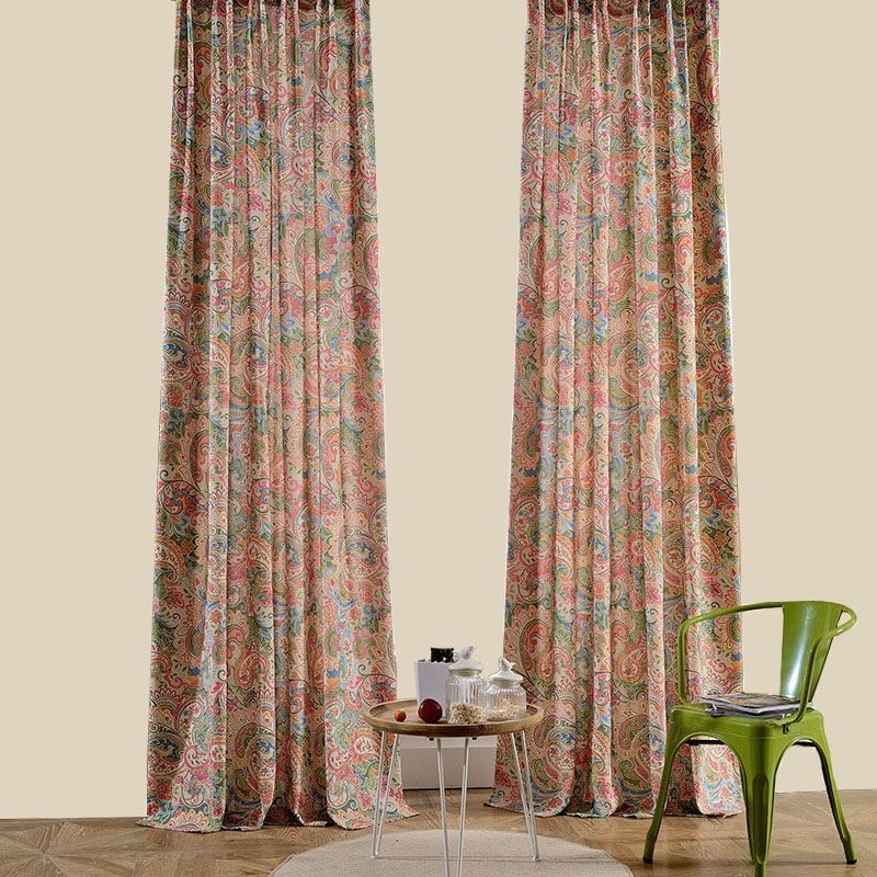 Zasłona American Antique Curtain Made To Measure, Kontrastowa, Kwiatowa, Z Nadrukiem, Do Sypialni