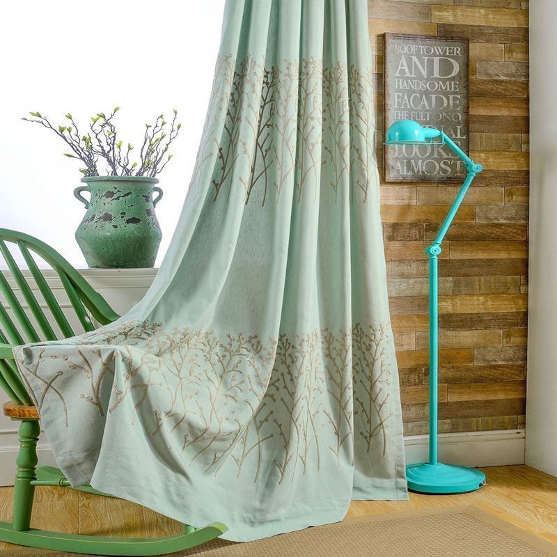 Zasłona American Simple Curtain Wykonana Na Miarę, Zielona, Haftowana, Oddychająca Tkanina