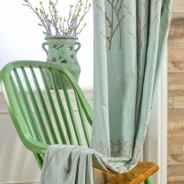 Zasłona American Simple Curtain Wykonana Na Miarę, Zielona, Haftowana, Oddychająca Tkanina