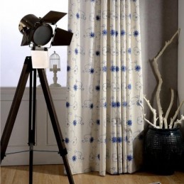Zasłona American Simple Curtain Wykonana Na Miarę, Niebieska, Haftowana, Ocieplana, Miękka, Bawełniana, Lniana Tkanina