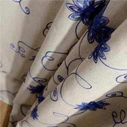 Zasłona American Simple Curtain Wykonana Na Miarę, Niebieska, Haftowana, Ocieplana, Miękka, Bawełniana, Lniana Tkanina