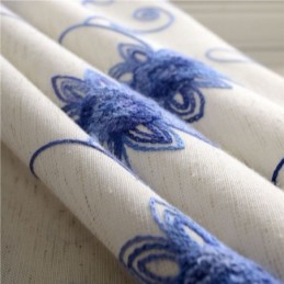 Zasłona American Simple Curtain Wykonana Na Miarę, Niebieska, Haftowana, Ocieplana, Miękka, Bawełniana, Lniana Tkanina