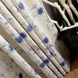 Zasłona American Simple Curtain Wykonana Na Miarę, Niebieska, Haftowana, Ocieplana, Miękka, Bawełniana, Lniana Tkanina
