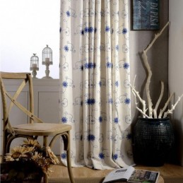 Zasłona American Simple Curtain Wykonana Na Miarę, Niebieska, Haftowana, Ocieplana, Miękka, Bawełniana, Lniana Tkanina