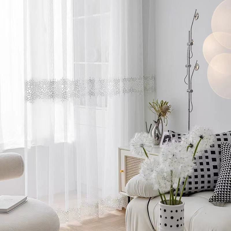 Geometryczne Firanki Z Tiulu Haftowanego W Nowoczesnym Stylu Do Salonu