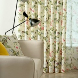 Zasłona Bawełniano-Lniana Zasłona Na Wymiar Styl Amerykański Z Nadrukiem Roślinnym