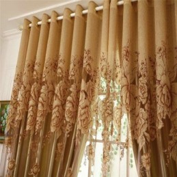 Zasłona Retro Sheer Zasłona Na Wymiar Żakard Salon Brąz