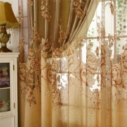 Zasłona Retro Sheer Zasłona Na Wymiar Żakard Salon Brąz