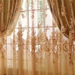 Zasłona Retro Sheer Zasłona Na Wymiar Żakard Salon Brąz