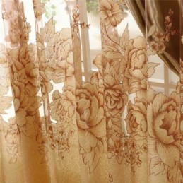Zasłona Retro Sheer Zasłona Na Wymiar Żakard Salon Brąz