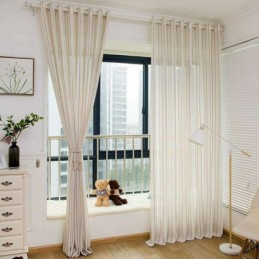 Nordic Simple Sheer Curtain Zasłona Na Wymiar Paski Żakardowe Środowisko Ochronna Tkanina Mieszana Lnu