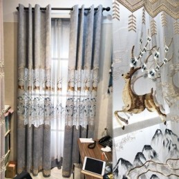 Zasłony Nordic Chenille Fawn Haft Półzaciemniające Do Salonu Sypialni