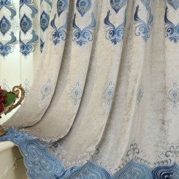 Zasłona Chenille Zasłona Na Wymiar Europejski Haft Kwiatowy Półzaciemniająca Do Salonu Sypialni