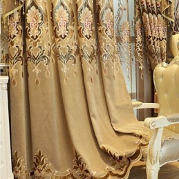 Zasłona Chenille Semi Blackout Zasłona Na Wymiar Haft Europejski Kwiatowy Salon Sypialnia Okno