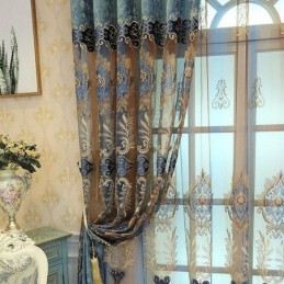 Zasłona Chenille Semi Blackout Zasłona Na Wymiar Haft Europejski Kwiatowy Salon Sypialnia