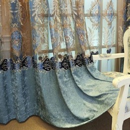Zasłona Chenille Semi Blackout Zasłona Na Wymiar Haft Europejski Kwiatowy Salon Sypialnia