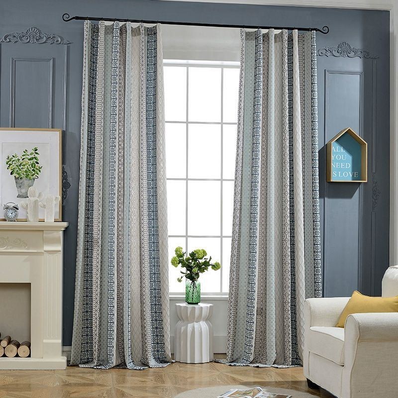 Nordic Cotton Linen Blackout Curtain Zasłona Wykonana Na Wymiar Geometryczny Żakard Do Salonu Sypialni