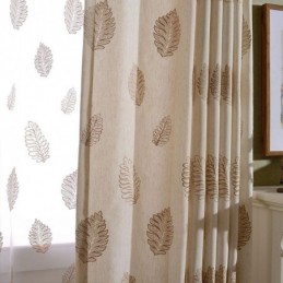 Nordic Cotton Linen Blackout Curtain Zasłona Wykonana Na Wymiar Haft Liści Do Salonu Sypialni