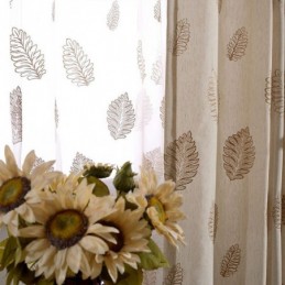 Nordic Cotton Linen Blackout Curtain Zasłona Wykonana Na Wymiar Haft Liści Do Salonu Sypialni