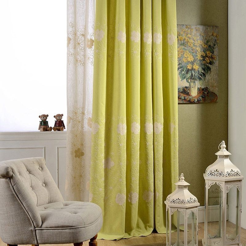 Nordic Cotton Linen Blackout Curtain Zasłona Na Wymiar Haft Kwiatowy Do Salonu Sypialni