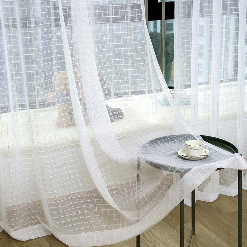 Nordic Simple Sheer Curtain Zasłona Na Wymiar Biała Kratka Żakard Salon Sypialnia Tkanina