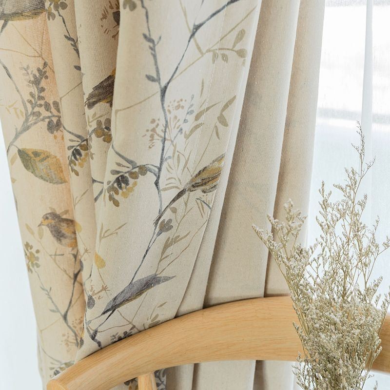 Nordic Linen Blackout Curtain Zasłona Wykonana Na Wymiar Z Nadrukiem Roślinnym Do Salonu Sypialni
