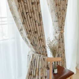 Nordic Linen Blackout Curtain Zasłona Wykonana Na Wymiar Z Nadrukiem Roślinnym Do Salonu Sypialni
