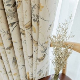 Nordic Linen Blackout Curtain Zasłona Wykonana Na Wymiar Z Nadrukiem Roślinnym Do Salonu Sypialni