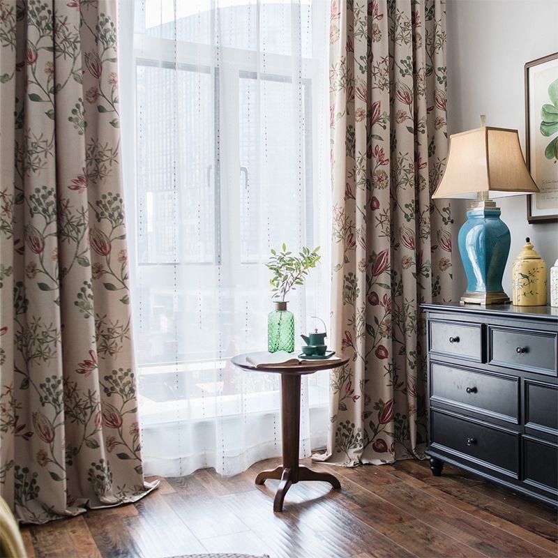 Nordic Cotton Linen Blackout Curtain Zasłona Wykonana Na Wymiar Z Nadrukiem Roślinnym Do Salonu Sypialni