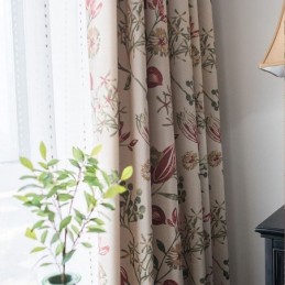 Nordic Cotton Linen Blackout Curtain Zasłona Wykonana Na Wymiar Z Nadrukiem Roślinnym Do Salonu Sypialni
