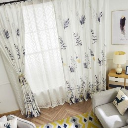 Nordic Blackout Curtain Zasłona Na Wymiar Drukowane Liście Do Salonu Sypialni