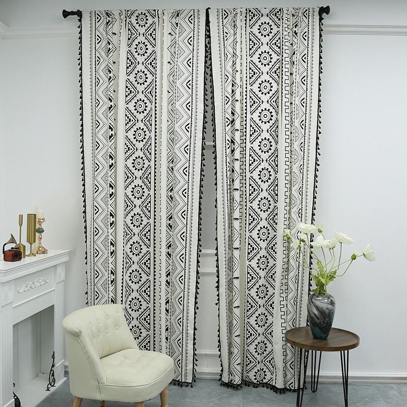 Zasłona W Stylu Boho Zasłona Na Wymiar Geometryczne Frędzle Drukowane Zasłony Do Sypialni Salon