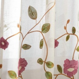 Nowoczesna Minimalistyczna Zasłona Z Woalu Wykonana Na Wymiar Panel Zasłonowy Lniany Przezroczysty Różowy Haft Liściowy Jeden
