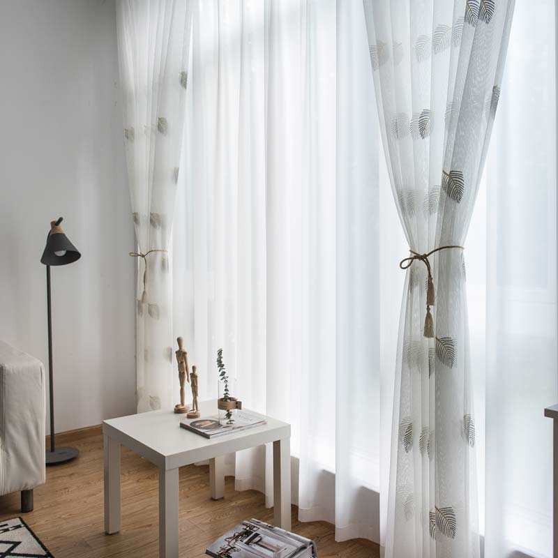 Nordic Simple Sheer Curtain Zasłona Na Wymiar Wiejskie Liście Biały Haft Sypialnia Salon Tkanina