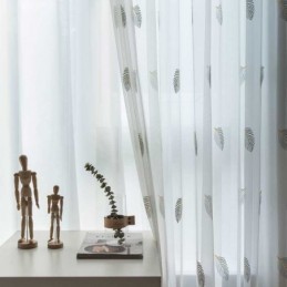 Nordic Simple Sheer Curtain Zasłona Na Wymiar Wiejskie Liście Biały Haft Sypialnia Salon Tkanina