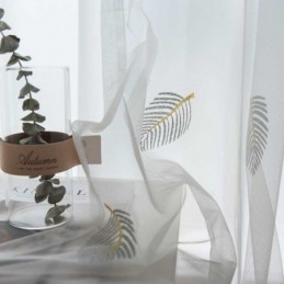 Nordic Simple Sheer Curtain Zasłona Na Wymiar Wiejskie Liście Biały Haft Sypialnia Salon Tkanina