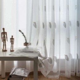 Nordic Simple Sheer Curtain Zasłona Na Wymiar Wiejskie Liście Biały Haft Sypialnia Salon Tkanina