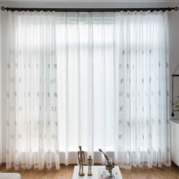 Nordic Simple Sheer Curtain Zasłona Na Wymiar Wiejskie Liście Biały Haft Sypialnia Salon Tkanina