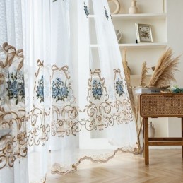Kwiatowa Firanka Okienna Wykonana Na Wymiar, Haftowana Tiulowa Firanka Do Salonu