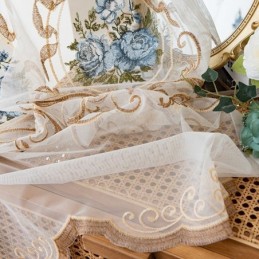 Kwiatowa Firanka Okienna Wykonana Na Wymiar, Haftowana Tiulowa Firanka Do Salonu